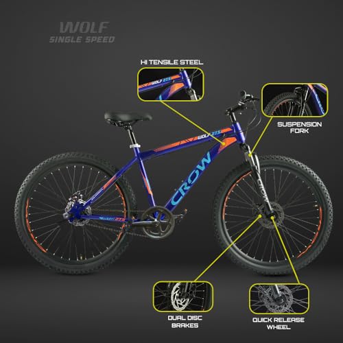 Image of CROW - Wolf Single Speed Cycle | 27.5 inch INCH Cycle for Boys and Adults | 27.5 Inch Mountain Bicycle with Dual disc Brakes and Front Suspension Fork | Unisex