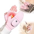Rechargeable Heated Gloves for Men Women,2025 Upgraded Heated Fingerless Gloves Warming Hand Glove,Portable Electric Heating Glove for Work Cycling Skiing Motorcycle Snow Camping Hiking (Pink)
