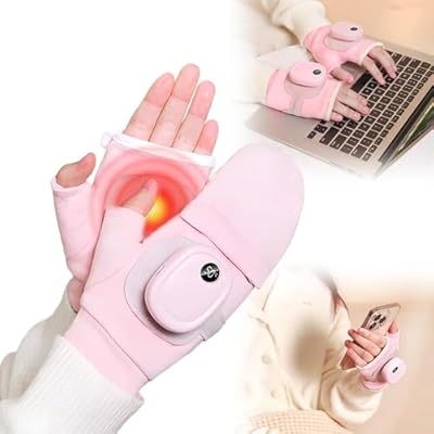 Rechargeable Heated Gloves for Men Women,2025 Upgraded Heated Fingerless Gloves Warming Hand Glove,Portable Electric Heating Glove for Work Cycling Skiing Motorcycle Snow Camping Hiking (Pink)
