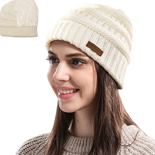 Bonnet d'hiver femme chaud doublure soie pour cheveux bouclés