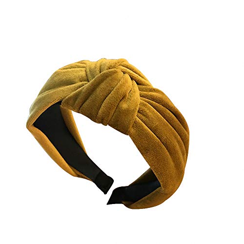 Simple Velvet Cross Hair Hoop Retro Middle Knot Wide Edge Headband (Yellow)