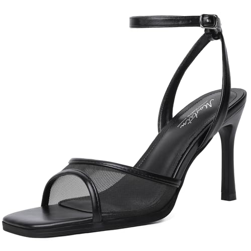 Image of Mostrin Strappy Heels for Women Square Open Toe Lace Up Heeled Sandals Ankle Strap Sexy Stiletto High Heels for Party, Prom, Dating, Wedding