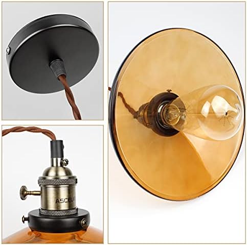 ASCELINA Pendant Light Glass Shade, Modern Adjustable Pendant Lighting Glass Ceiling Pendant Light E27 Lamp Base for Dining Room Kitchen Living Room Restaurant Bar (Amber)