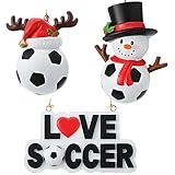 3 Pieces Christmas Soccer Ornament 2021 Hanging Include Resin Snowman Soccer Hanging Ornament Soccer