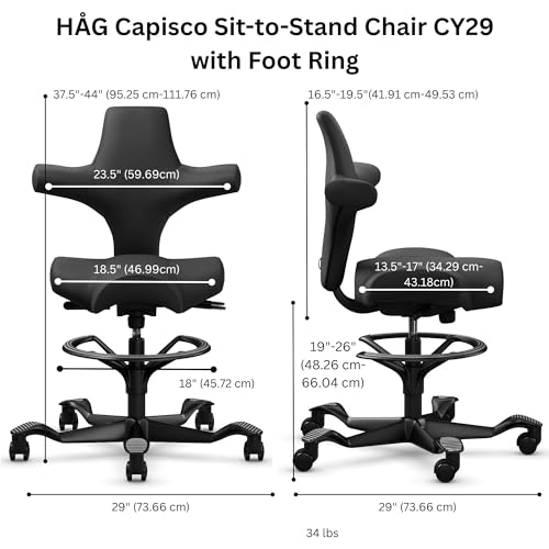 Image of HAG Capisco Sit to Stand Chair-Blush Rose Frame-Upholstered Dark Gray-with Foot Ring