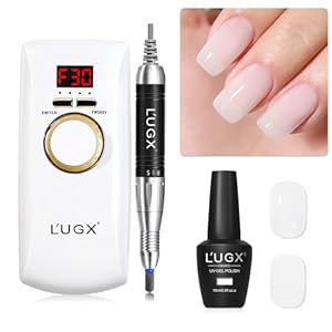 L’UGX Professional Nail Drill Machine Rechargeable with Coreless Motor w/h Sheer Milky White Gel Polish 15ML