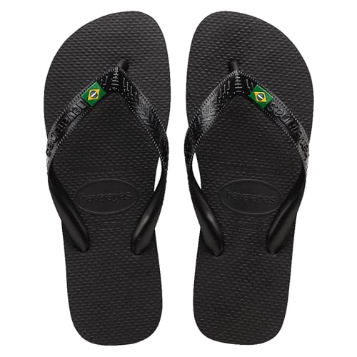 Havaianas - Top Brasil, Infradito Comode, Resistenti e Leggere con Suola Antiscivolo, Bandiera del Brasile sulle Strisce, Unisex Adulto, Nero, 41/42 EU