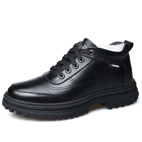 Generisch Zapatos de cuero de invierno, botas altas con aislamiento térmico, cómodas, forradas cálidas, zapatos casuales al aire libre para clima frío, Negro , 44 EU