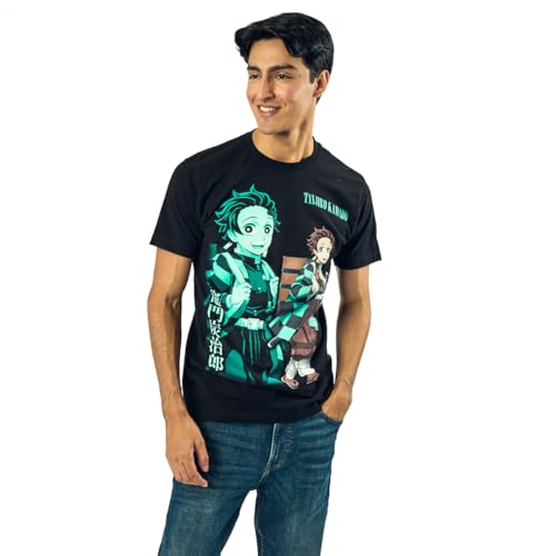 Demon Slayer Oversized Tanjiro Graphics Crew Neck Short Sleeve Men's Black T-Shirt2