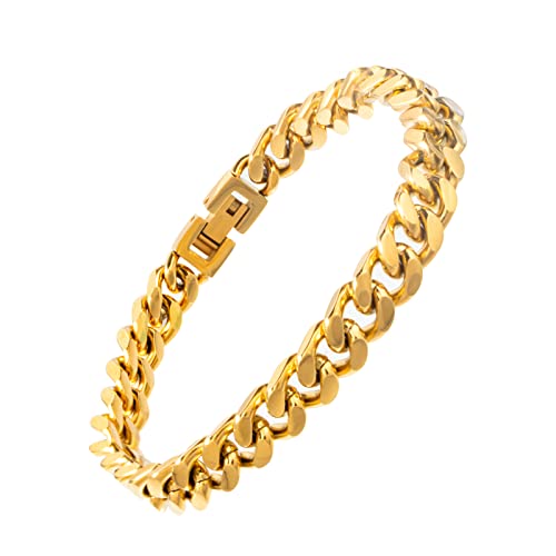 Stainless Steel 8mm Cuban Link Bracelet for Men/Women/Boy,Silver/18K Gold Plated 7/8/9 inch Fashion HIP HOP Jewelry Bracelet for Gifts