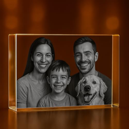 Personalized 3D Photo Engraved Crystal — Custom Memory Block (3″ × 5″ × 2.5″),...