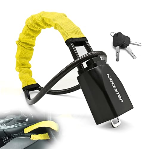 KAYCENTOP Car Steering Wheel Lock, Seat Belt Lock, Anti-Theft Device, Max 17 Inch Length, Small and Light-Weight, Multi-Functional, Fit Most Vehicle, SUV, Golf Cart Security (Yellow)