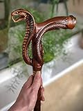 REPLICA WAREHOUSE Cobra Head Walking Stick with Antique Brass Handle, brown, (snake walking stick)