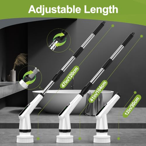 Elektrische Reinigungsbürste, Electric Cleaning Brush mit 7 Wechselbürsten, IPX7 wasserdichte Putzbürste Elektrisch,Verstellbarem Griff Elektrische Bürste für Bad Fliesen Küche Boden Auto Weiß