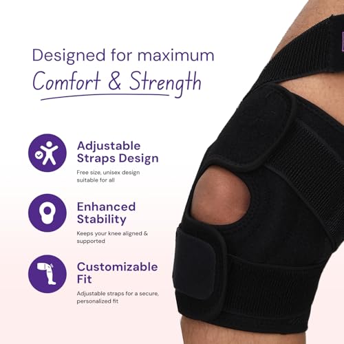 Image of Careforce - The Force Behind Your Health Knee Brace with Extra Long Strap & Silicone Pad for Meniscus Tear Pain Relief Adjustable Knee Support for Men-Tendon,Patella Support for Women-Knee - Black