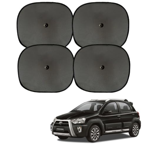 Image of Car Universal Side Window Black Sunshade Compatible for Toyota Etios Cross, Heat /UV Rays Protection Curtain Universal Set of 4pcs