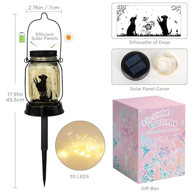 Dog Solar Lanterns Dog Lover Gifts for Women Men Dog Lovers Gifts Hanging Dog Lanterns with Stake for Yard Lawn Garden Decor Waterproof Dog Lights Torches