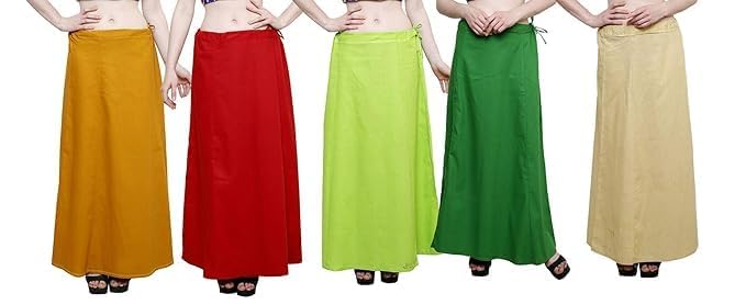 Image of Vlazom Women's Cotton Saree Petticoat - Pack of 5 Inskirts | Soft & Breathable Underskirts | Adjustable Drawstring Waist | Multicolor for Daily & Occasion Wear