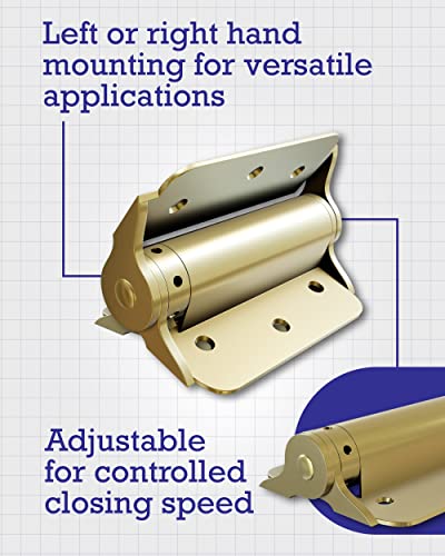 Hardware Essentials 3-Inch ​​Self-Closing Door Hinges, 2-Pack, Adjustable, Storm And Screen Door, Full Surface Mount, Brass Finish (851598) #TOP3