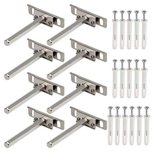 Preisvergleich Produktbild TIMESETL 8er Wandregal Tablarträger Unsichtbare Regalträger, Stahl verzinkte Regalbodenträger Schwerlast mit 16 Schrauben Dübel, Verdeckte T-Regalhalterung Regalhalter für Wand-Montage