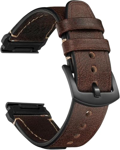 Bracelet cuir Garmin QuickFit 22mm 26mm robuste anti irritation en brun