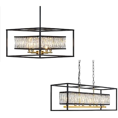 Vezzio Modern Square and Rectangular Crystal Chandelier Set – Black and Gold Ceiling Mount Crystal Chandeliers for Dining Room, Kitchen, and Living Room Cover