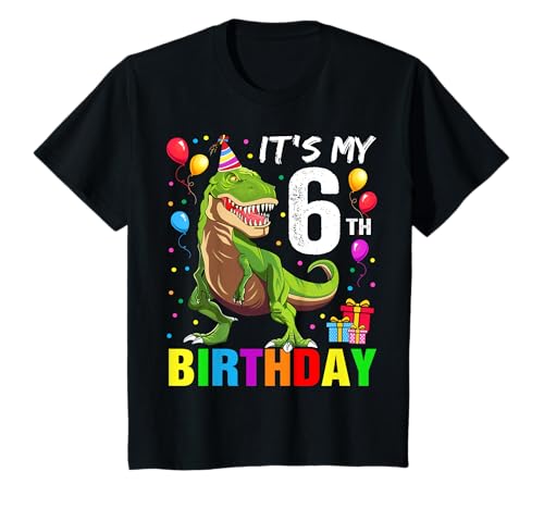 Bambino It's My 6th Birthday Happy 6 Year T-Rex Shirt Boys Maglietta