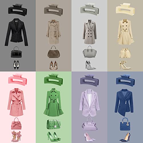 8Pcs Hair Clips Set, Non-Slip Hair Claw Clips 3.5 In. Acrylic Banana Rectangle Claw Clips Matte Hair Clips Hair Clamps Hair Styling Accessories For Women Girls Thin To Thick Hair, Colorful Series #TOP6