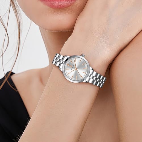 Image of Sapphero Ladies Watch Easy to Read Wristwatch, Women's Quartz Watch with Stainless Steel Strap, 5 ATM Waterproof, Classic Elegance Women Business Waterproof Watch