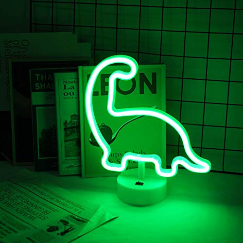 Image of Dinosaur Neon Sign Night Light, USB & Battery Operated Glowing Neon Decorative Green Color LED Light Wall Decor for Room Party Bar Decorations (Dinosaur D)