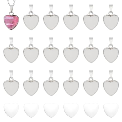 Pendentif coeur acier inoxydable et dôme de verre pour fabriquer 40 bijoux personnalisés
