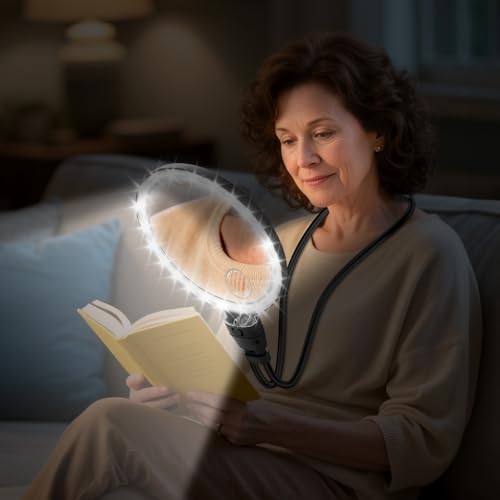 10X 30X Large Magnifying Glass with Light, Hands Free Magnifying Glass for Reading,3 Color LED...