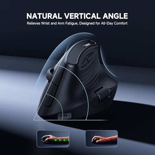 Image of ECHTPower Ergonomic Vertical Mouse, Wireless Rechargeable Mouse with LED Display, 7-Level Adjustable DPI up to 8000, Silent & Programmable Buttons, Multi-Device Connection for PC /Mac /Laptop