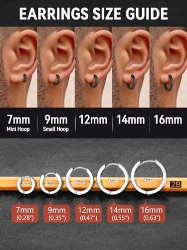 FaithHeart Stainless Steel Black/Silver/Gold Hoop Earrings for Men - Hypoallergenic Small Huggie Hoop Earrings Lightweight Sleeper Earrings Waterproof Cartilage Piercing Jewelry Gift 7-16mm4