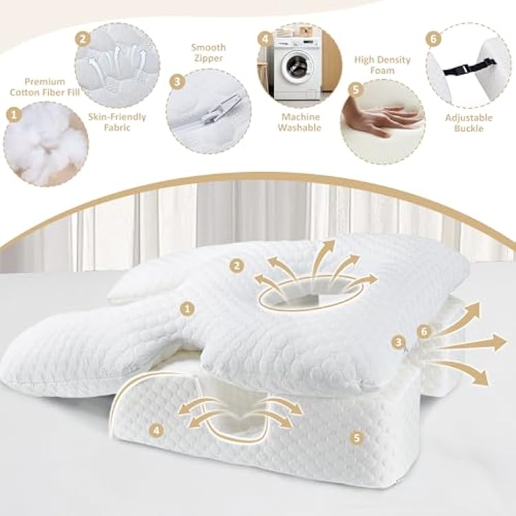 Face Down Pillow After BBL or Eye Surgery, Home Massage Pillows Face Down Chair for Sleeping & Stomach Sleeper, Soft BBL Adjustable Prone Massage Pillows with Removable Cover