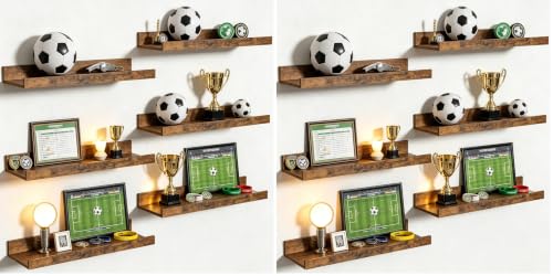 Image of upsimples 12 Pack Wooden Floating Shelves, Wall Storage Decor Shelf for Bathroom, Bedroom, Living Room, Kitchen, Office and Laundry Room, Wall Mounted Display Hanging Shelf, Brown
