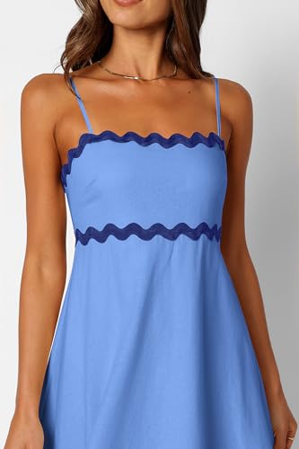 dowerme Women Summer Dresses 2025 Spaghetti Straps Sleeveless Smocked Rickrack Trim Boho Flowy Loose A-Line Midi Dress4