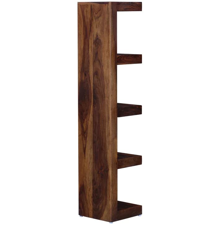 Image of Wudniture Solid Wooden Corner Shelf | Multi-Tier Corner Storage & Display Unit for Home Decor | Durable & Elegant Design- Natural Teak