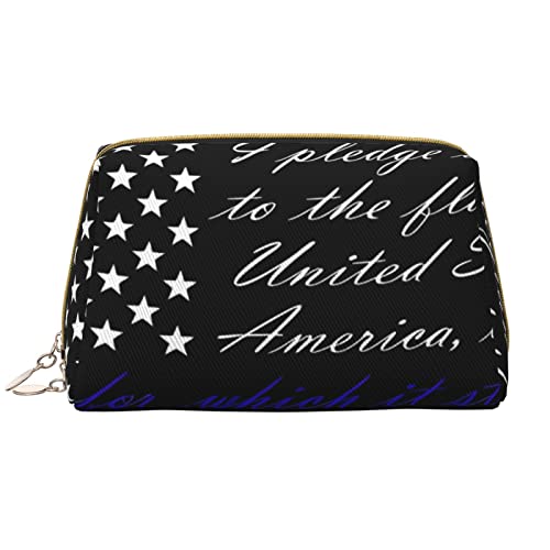 Trousse de maquillage blanche avec drapeau Pledge of Allegiance en cuir pour femme