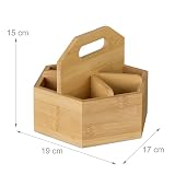 Relaxdays Uchwyt na długopisy, bambus, obrotowy organizer na biurko, wys. x szer. x gł.: 15 x 17 x 19 cm, długopis i nożyczki, uchwyt na pędzle, naturalny