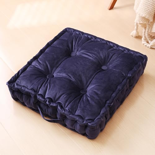 RuzRhyth Square Floor Pillows, Large Floor Cushion for Adults Kids, Meditation Floor Pillow Seating Cushion with Shredded Memory Foam and Silk Wadding, 20"x20"x5" (Navy, 1 Pack)