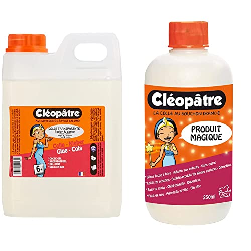Cléopâtre - CT2L - Colle transparente - Bidon 2 Kg & Cléopâtre-PM250-Produit Magique pour Faire du Slime en 250ml, Transparent, 250 ml