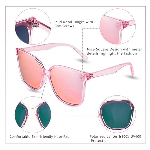 Image of Trendy TAC Polarized Square Sunglasses for Women Men, Oversized Lightweight TR90 Frame UV400 Protection