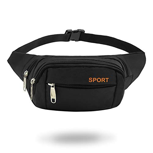 SYOSIN Sac Banane léger et Grande capacité Sac Banane pour Homme et Femme Imperméable et Durable Mode Hanche pour Le Sport et Les activités de Plein air, Noir (Noir) - DE-HIPBAG-Black