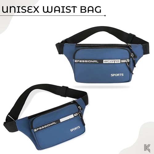Image of Kraptick Premium Unisex Waist Bag for Men and Women - Stylish Fanny Pack, Chest Bag, Running Waist Pack (Blue)