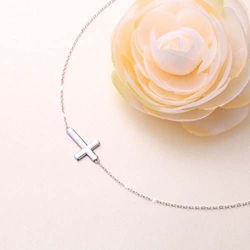 DAOCHONG S925 Sterling Silver Jewelry Sideways Cross Choker Necklace 14 inches to 18 inches3