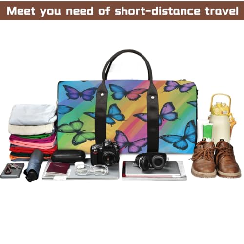 Vintage Butterflies Rainbow Travel Duffel Bag Sports Tote Gym Bag Waterproof Tear-Resistant Carry On Overnight Bag Foldable Weekender Bag for Gym Travel Getaway Beach Sports4