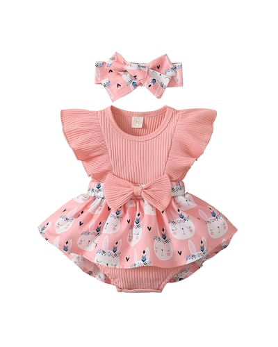 MBZJSDKHLK Newborn Baby Girl Clothes Romper Ruffle Short Sleeve Ribbed Tops Summer Infant Outfits Set