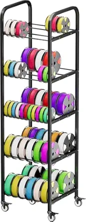 5-Tier 3D Printer Filament Storage Rack with Wheels, Rolling Spool Holder Stand Cart, Holds up to 60×1kg Spools, Heavy Duty Metal Filaments Organizer Shelf for Printing Studio Office Workshop