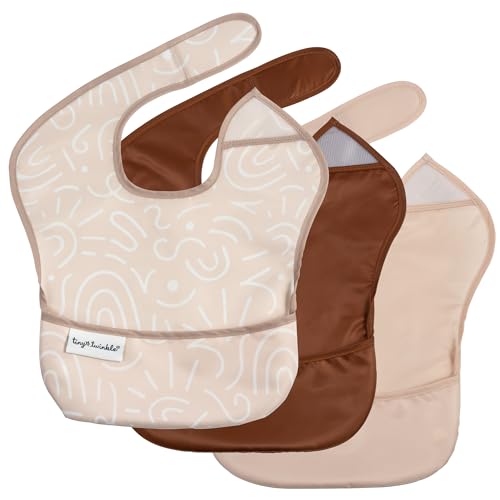 Image of Tiny Twinkle Mess Proof Baby Bibs for Eating – Waterproof, Wipeable Toddler Bibs with Pocket – Baby Food Bibs for Girls & Boys(3 Pack,Zen Garden)